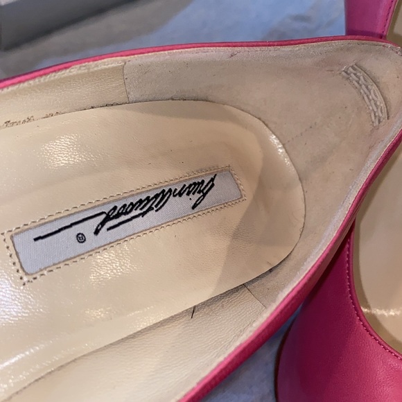 Brian Atwood “Maniac” Barbie Pink nubuck leather platform pumps rounded toe 37.5 - Picture 6 of 15